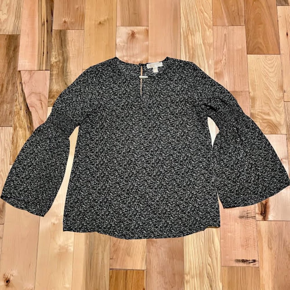 Black and White Michael Kors Blouse with Bell Sleeves: Size M